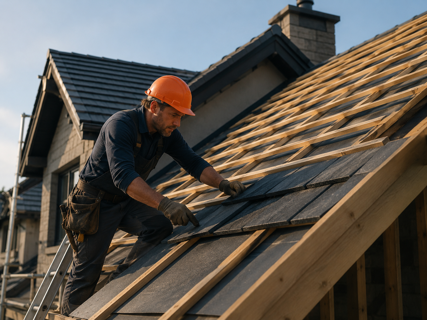 Roofer inspecting roof leak on a Ballarat property